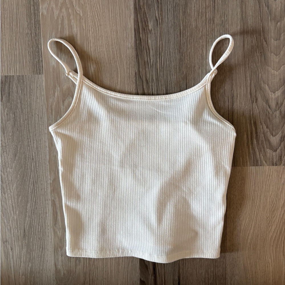 American Eagle Outfitters White Sleeveless Fitted Crop Camisole